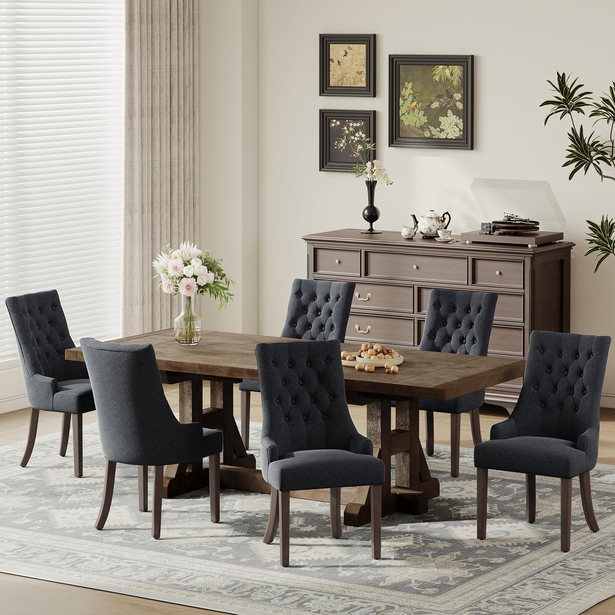 COLAMY Wingback Upholstered Dining Chairs Set of 4, Fabric Side Dining Room Chairs with Tufted Button, Living Room Chairs for Home Kitchen Resturant- Beige