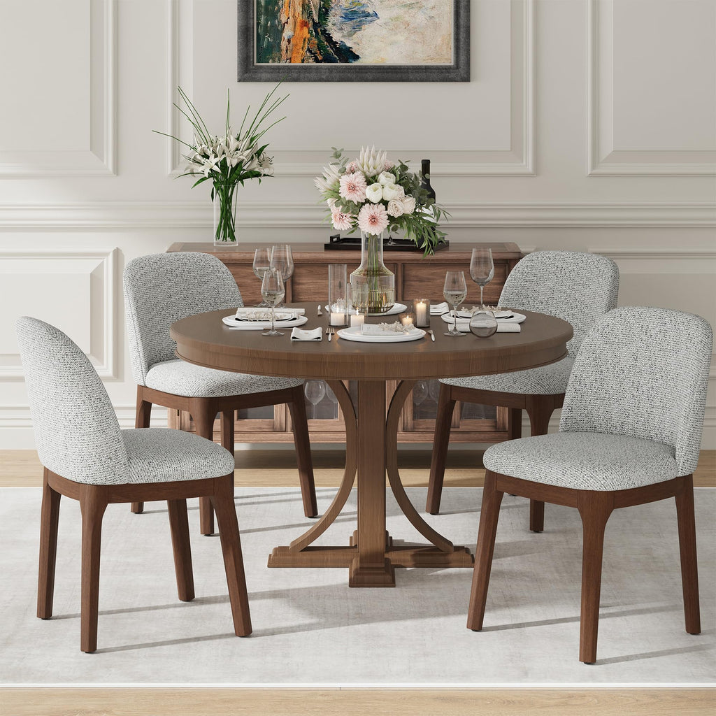 MALOL Wooden Dining Chairs Set of 6, Upholstered Kitchen & Dining Room Chairs with Thickened Wooden Legs, Farmhouse Side Chairs, Beige