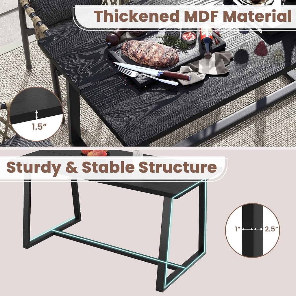 GIANTEX 63" Large Dining Table for 4-6, Mid-Century Kitchen Table w/Heavy-Duty Metal Frame & Anti-Slip Foot Pads, Rectangular Dinner Table for Dining Room Living Room (Rectangular, Black)