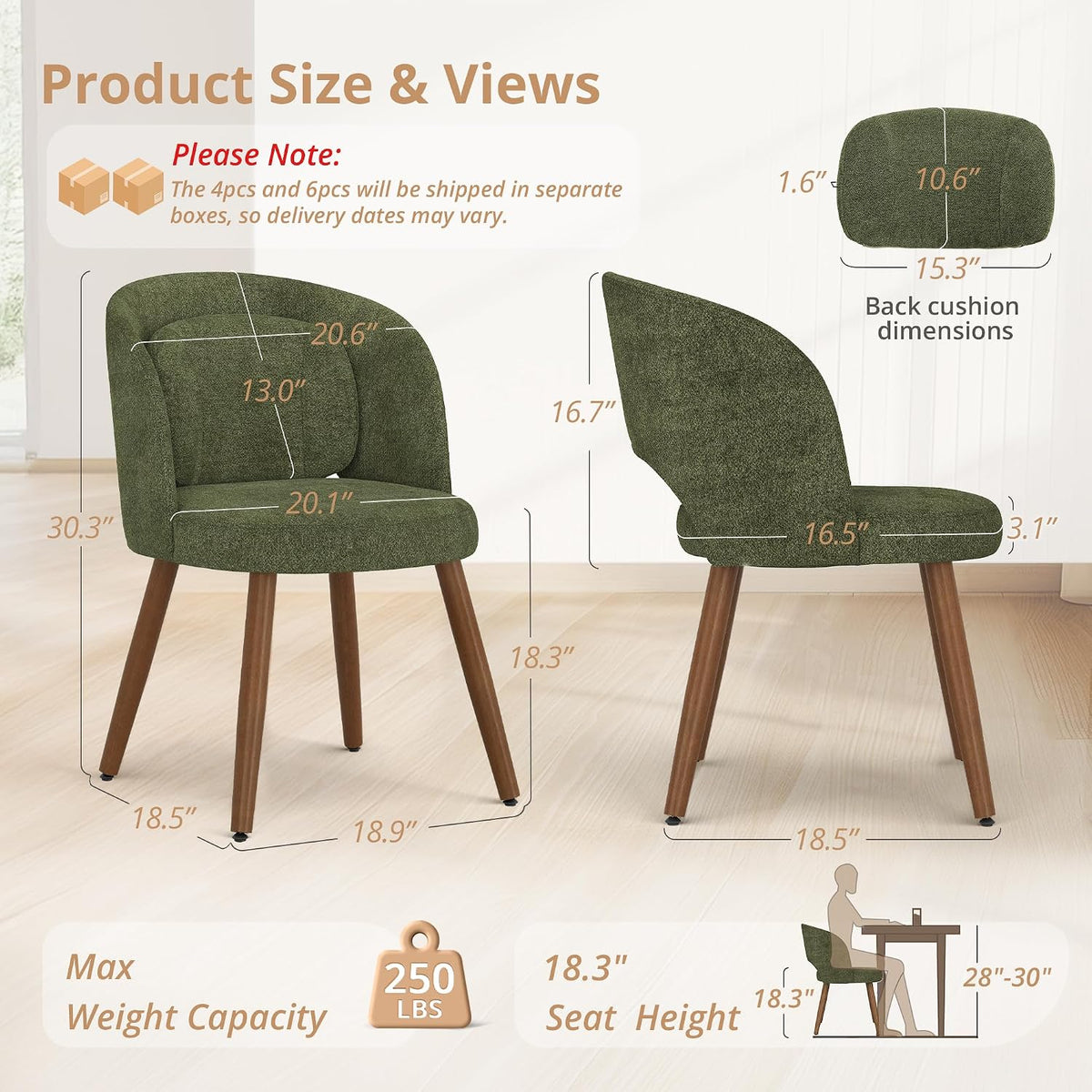 LUE BONA Dining Chairs Set of 4 with Lumbar Support, Green