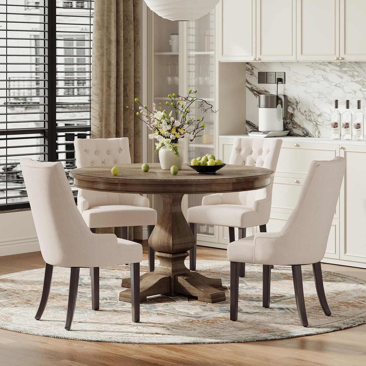COLAMY Wingback Upholstered Dining Chairs Set of 4, Fabric Side Dining Room Chairs with Tufted Button, Living Room Chairs for Home Kitchen Resturant- Beige