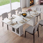 51"-78" Extendable Dining Table, White Faux Marble Kitchen Table for 4-8