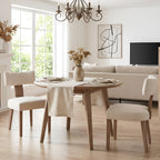 HNY Mid Century Modern Dining Chairs Set of 4, Upholstered Linen Kitchen & Dining Room Chairs with Ergonomic Curved Backrest, Solid Wood Legs, Farmhouse Accent Chair for Home, Apartment, Beige