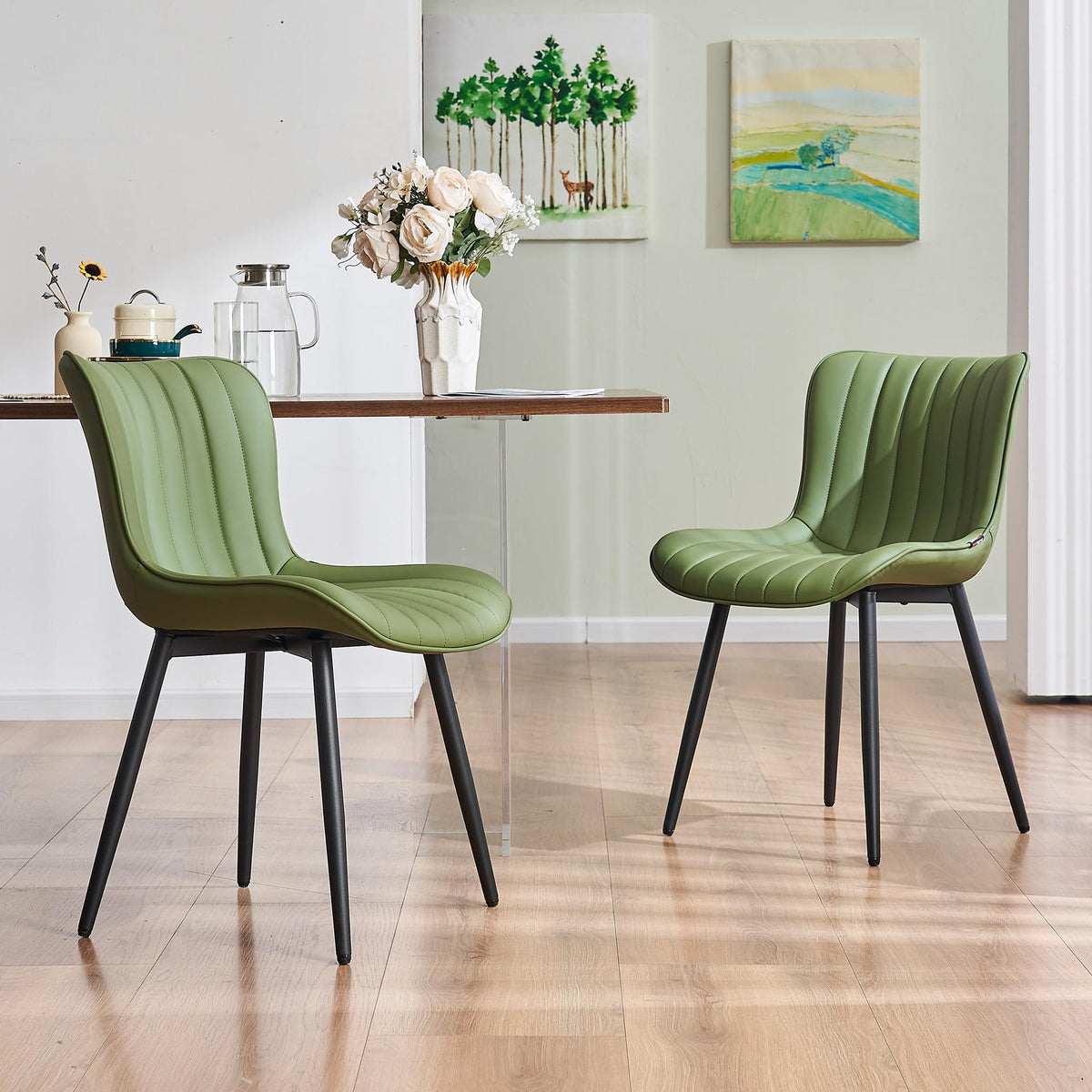 YOUNUOKE Dining Chairs Set of 2 Mid-Century Modern Kitchen Chairs Khaki