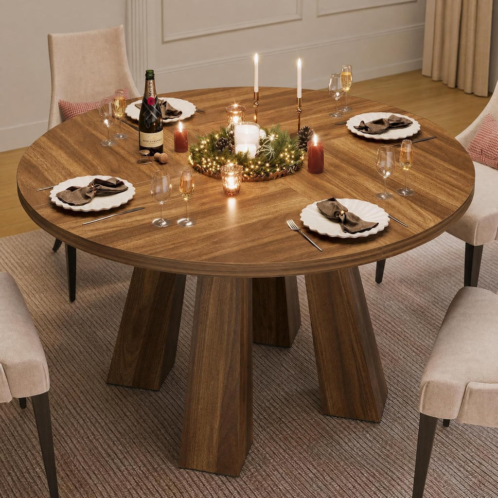 IDEALHOUSE 47" Round Dining Table for 4-6, Farmhouse Wood Kitchen Table