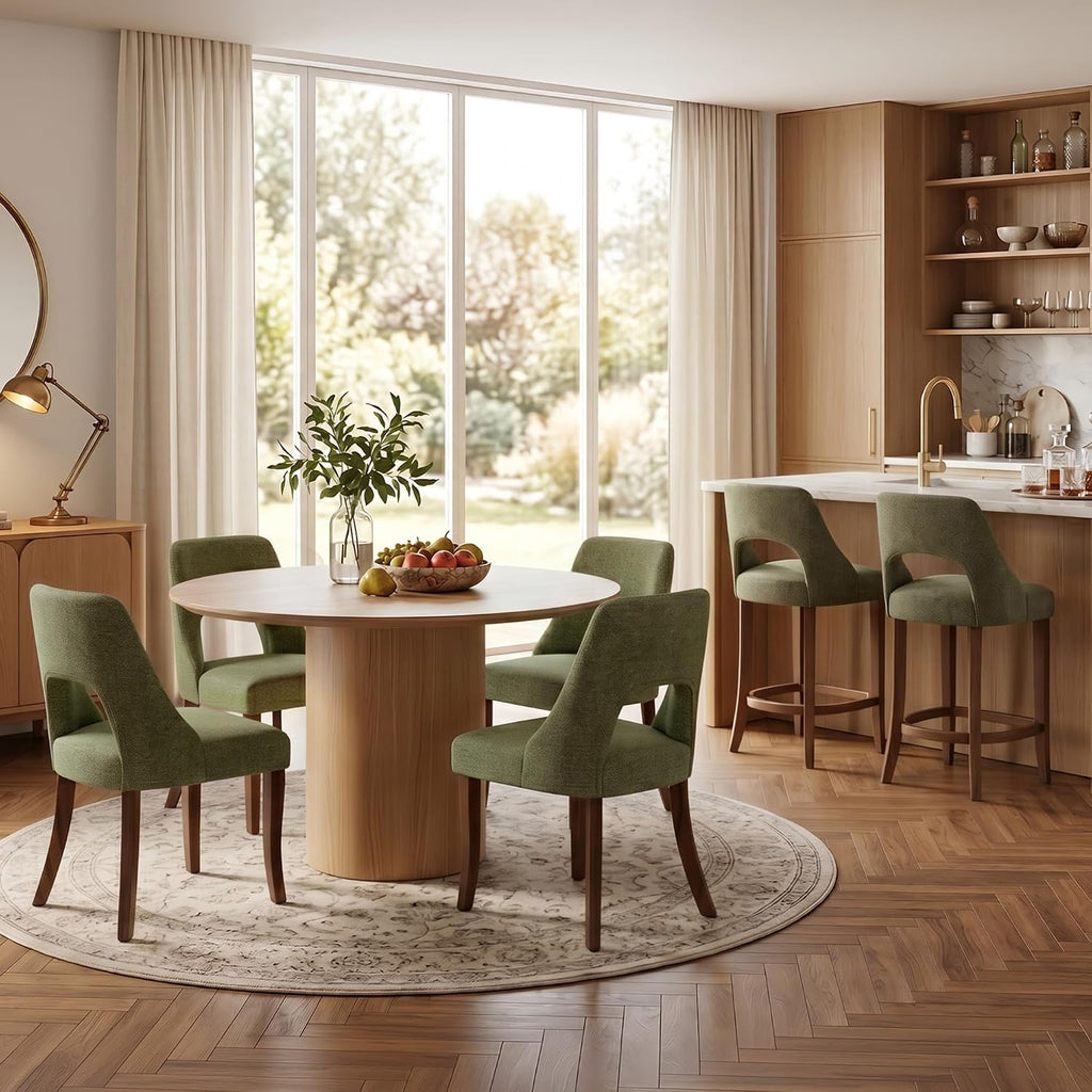 UVV Wooden Dining Chairs Set of 2, Mid Century Modern Chenille Upholstered Dining Room Chair Kitchen Chairs, Farmhouse Dinner Chair with Solid Wood Legs for Kitchen Dining Room, Green