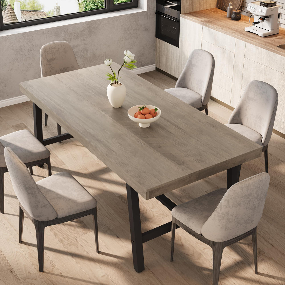 Garvee 79" Heavy Duty Kitchen Table, Rustic Dining Table, Brown