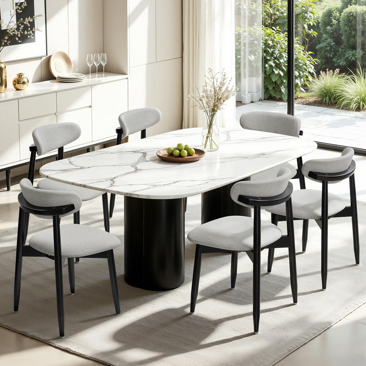CHUN YI Dining Chairs Set of 4, Upholstered Wooden Dining Room Chairs, Mid Century Modern Fabric Kitchen Chair with Ergonomic Curved Backrest, Beige (Only Chairs)