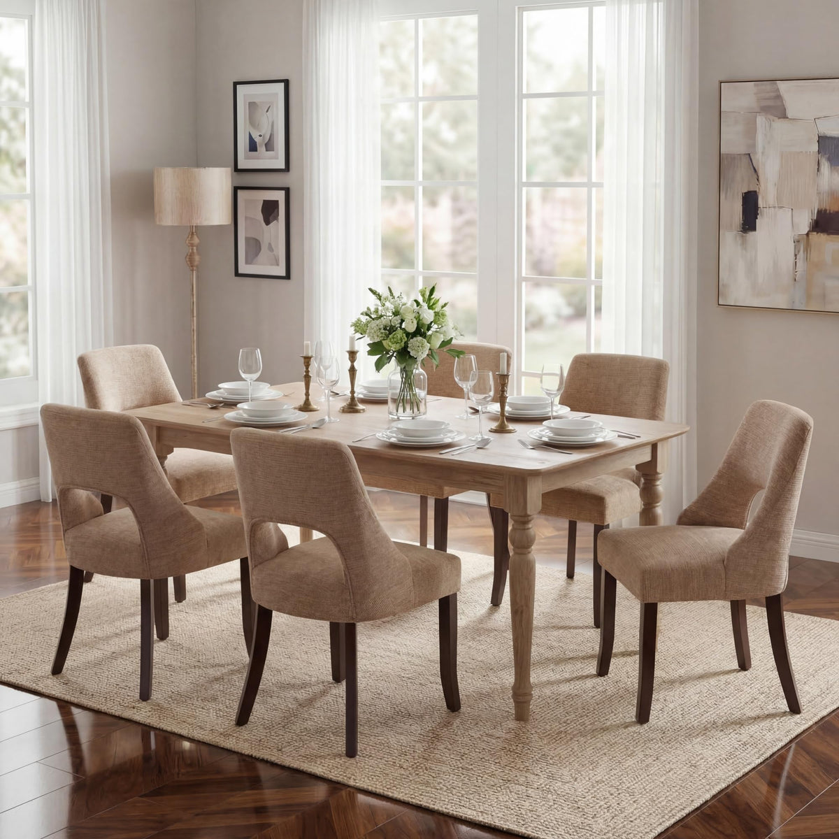 UVV Wooden Dining Chairs Set of 2, Mid Century Modern Chenille Upholstered Dining Room Chair Kitchen Chairs, Farmhouse Dinner Chair with Solid Wood Legs for Kitchen Dining Room, Green