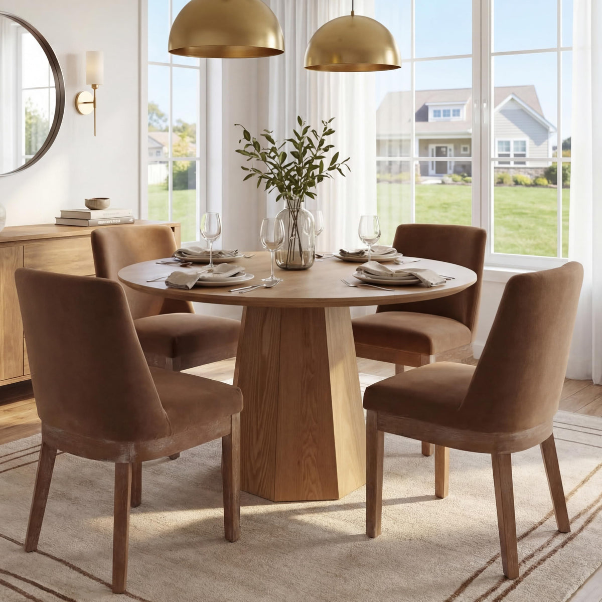 RIVOVA Upholstered Dining Chairs Set of 4, Modern Wooden Dining Room Chair Linen Fabric Kitchen Chairs Farmhouse Dinner Chair with Hardwood Frame, Beige