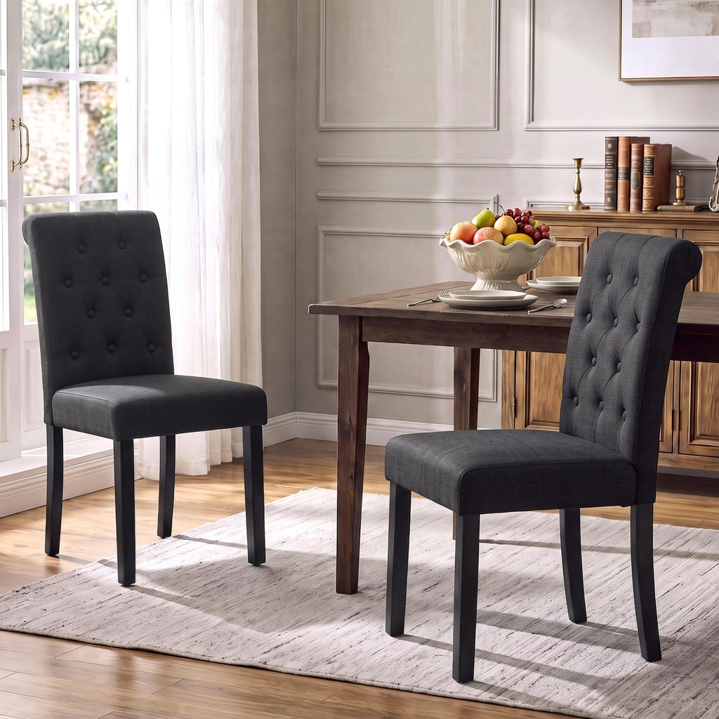 LSSPAID Dining Chairs Set of 6, Modern Armless Parsons Side Chairs, Upholstered Button-Tufted PU Leather Dining Kitchen Chairs with Solid Wood Legs, Brown