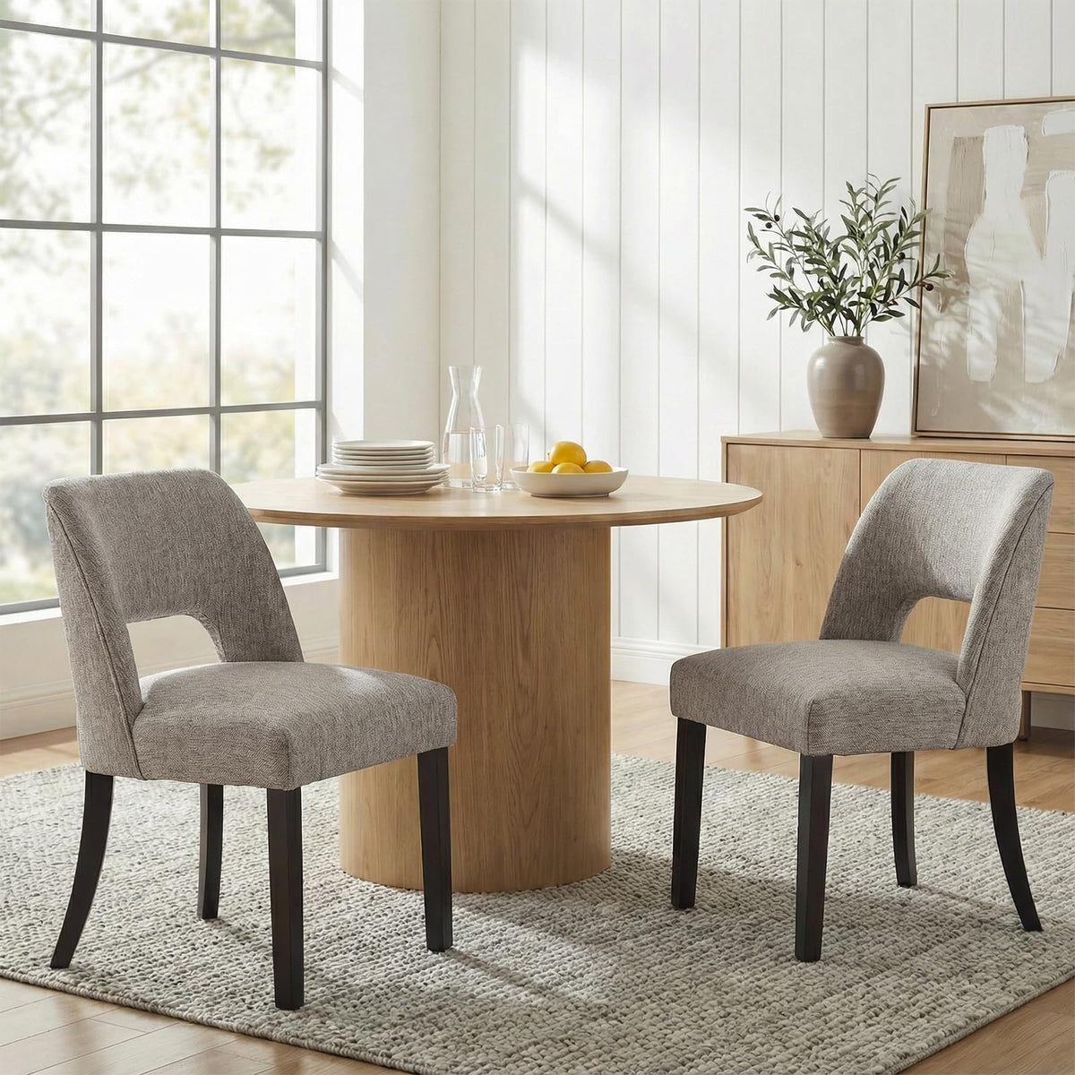 keoni Wooden Dining Chairs Set of 4 with Black Rubberwood Legs and Backrest