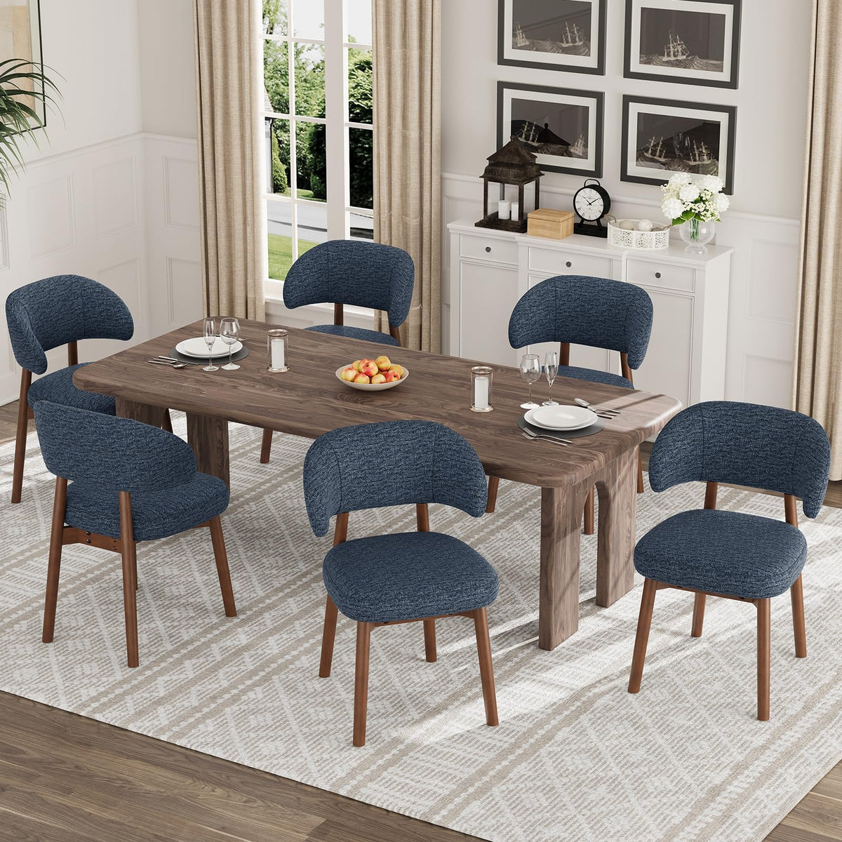 MALOL Wooden Dining Chairs Set of 4, Modern Upholstered Dining Room Kitchen Side Chairs with Curved Open Back for Living Room/Restaurant/Cafe, Brown