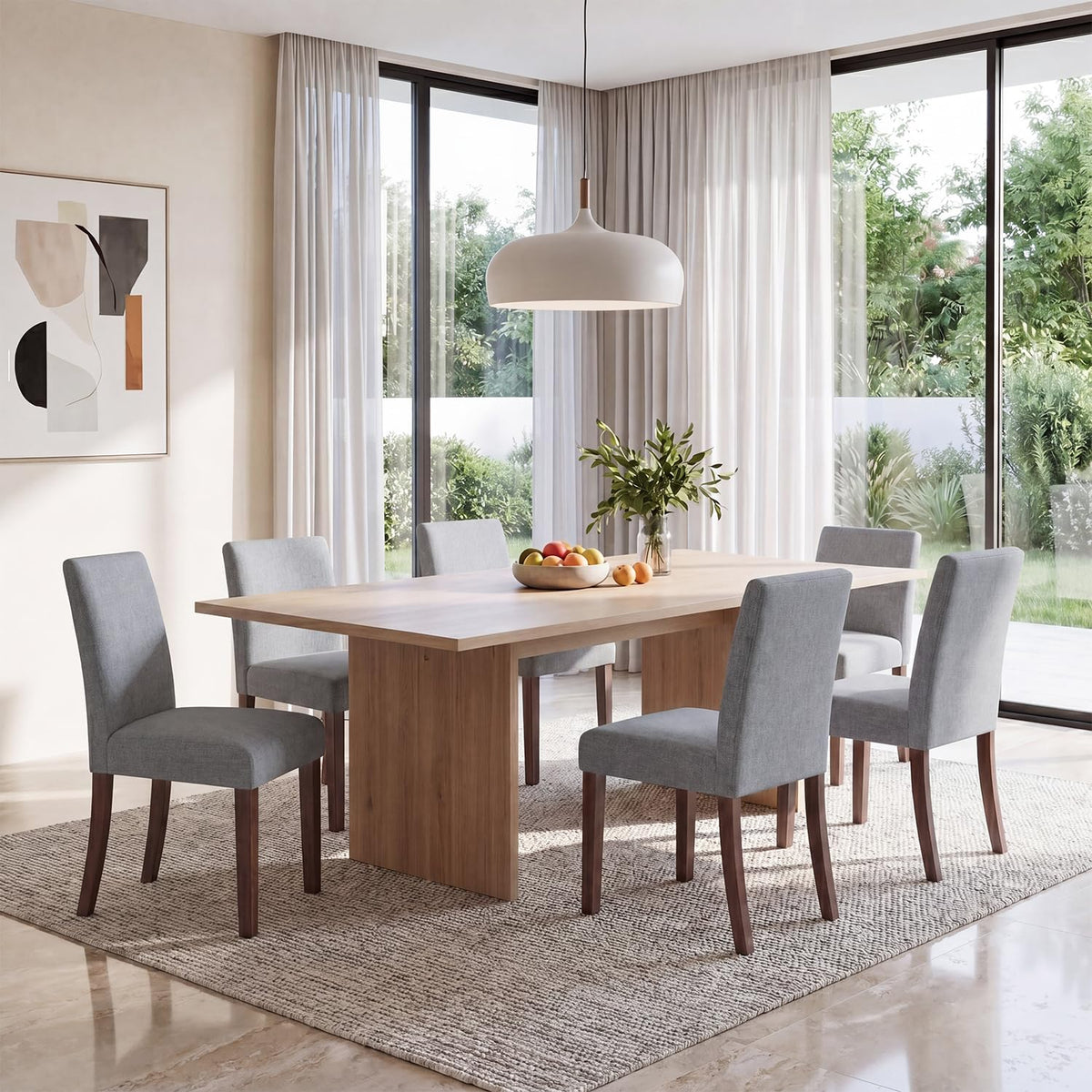 MALOL Upholstered Kitchen Chairs Set of 6, Modern Kitchen Chairs with High Back, Padded Fabric Dining Room Chair with Solid Wood Legs for Restaurant/Cafe/Home, Light Beige