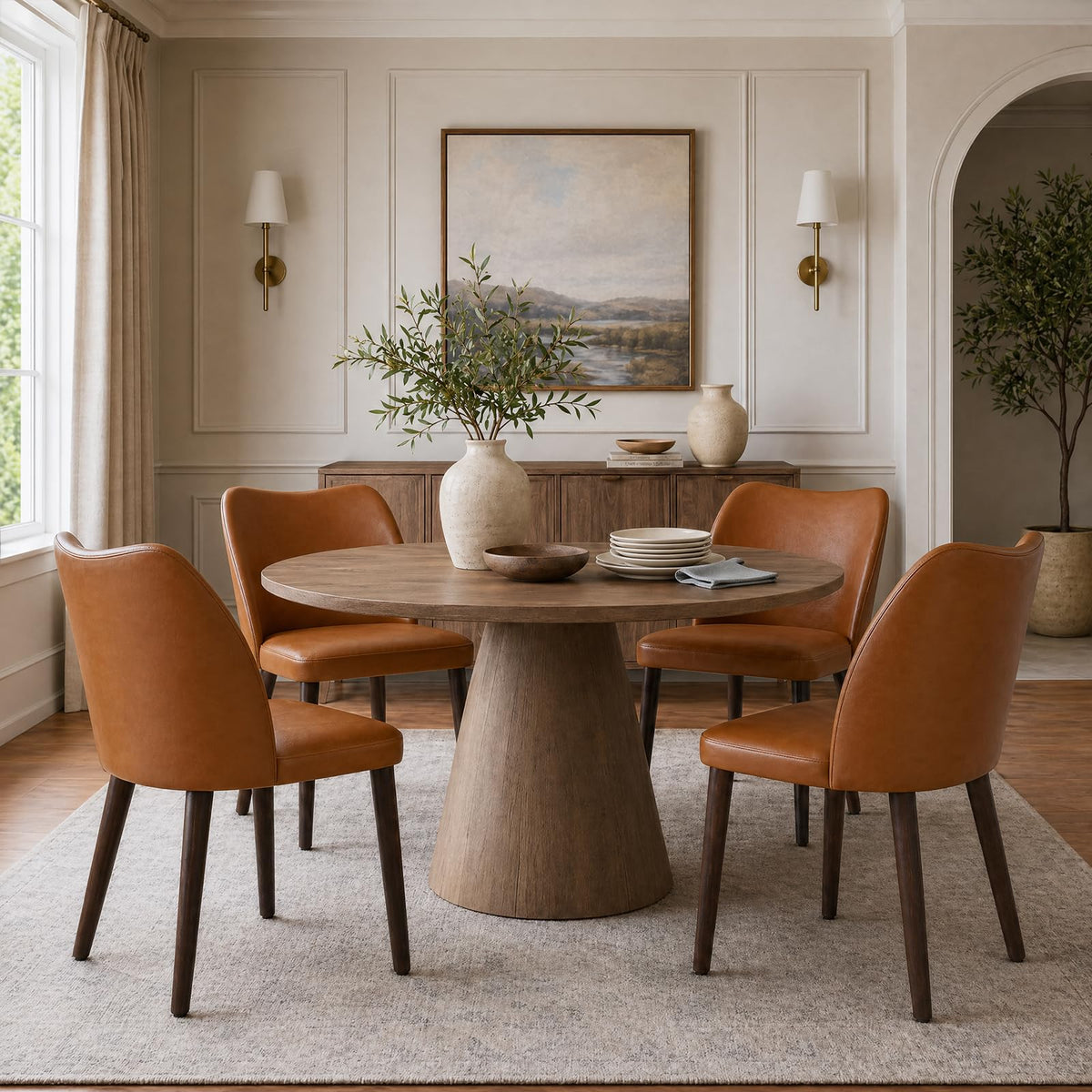 COLAMY Upholstered Dining Chairs Set of 6, Modern Kitchen & Dining Room Chairs with Curved Back, Fabric Padded Seat and Solid Wood Legs, Side Chairs for Restaurant, Cafe & Home, Beige