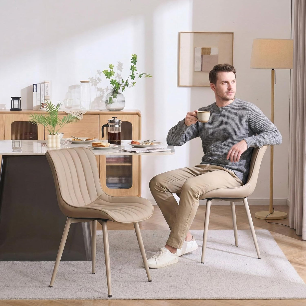 YOUNUOKE Dining Chairs Set of 2 Mid-Century Modern Kitchen Chairs Khaki