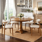Wooden Dining Chairs Set of 4 Mid Century Modern Upholstered Farmhouse Dining Room Chair with Solid Wood Legs, Fabric Kitchen Side Chairs with Ergonomic Curved Backrest (4, Walnut + Beige)