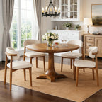 Wooden Dining Chairs Set of 4 Mid Century Modern Upholstered Farmhouse Dining Room Chair with Solid Wood Legs, Fabric Kitchen Side Chairs with Ergonomic Curved Backrest (4, Walnut + Beige)