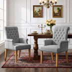 WUTUTUEE Fabric Dining Chair with Arms, Upholstered Tufted High Back Dining Room Chairs, Accent Armchair with Solid Wood Leg and Nailhead Trim, Kitchen Dining Living Room, Beige