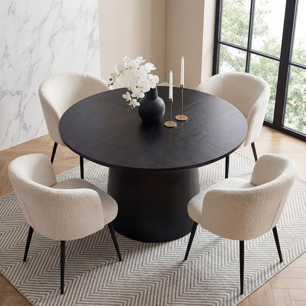 LITTLE TREE 47.24 Inches Round Dining Table, Modern Wooden Kitchen Table with Heavy-Duty Table Legs, Space Saving Circle Dinner Furniture for Kitchen, Dining Room, Living Room, Black