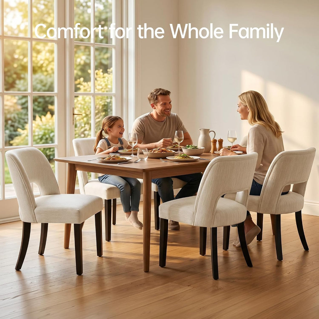 keoni Wooden Dining Chairs Set of 4 with Black Rubberwood Legs and Backrest