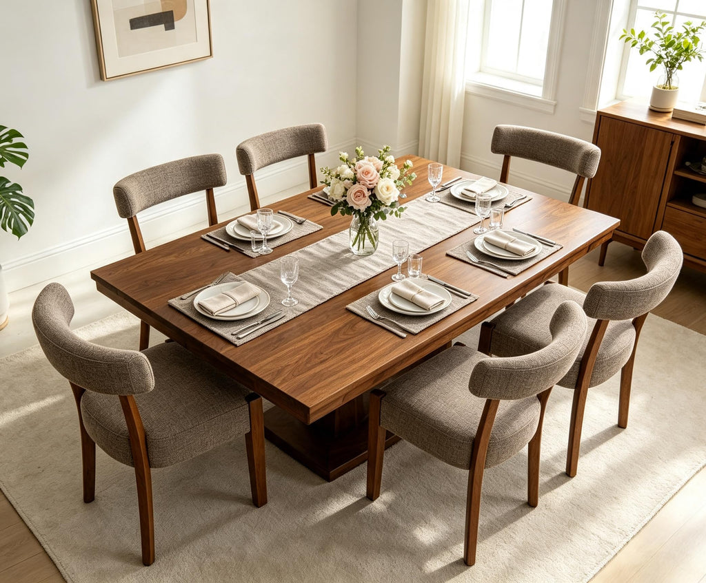 RNKSFX Modern Dining Chairs Set of 4, Faux Leather Upholstered Kitchen & Dining Room Chairs, Mid Century Modern Wooden Dining Chairs Oversized Sturdy Rounded Chairs Curved Back, Beige