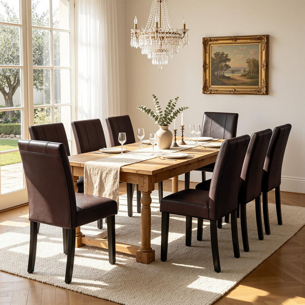 CHUN YI Dining Chairs Set of 4, Faux Leather Dining Room Chairs, Upholstered Modern Kitchen Parsons Chairs for Dining Room with Sturdy Wood Legs, Black (Only Chair)