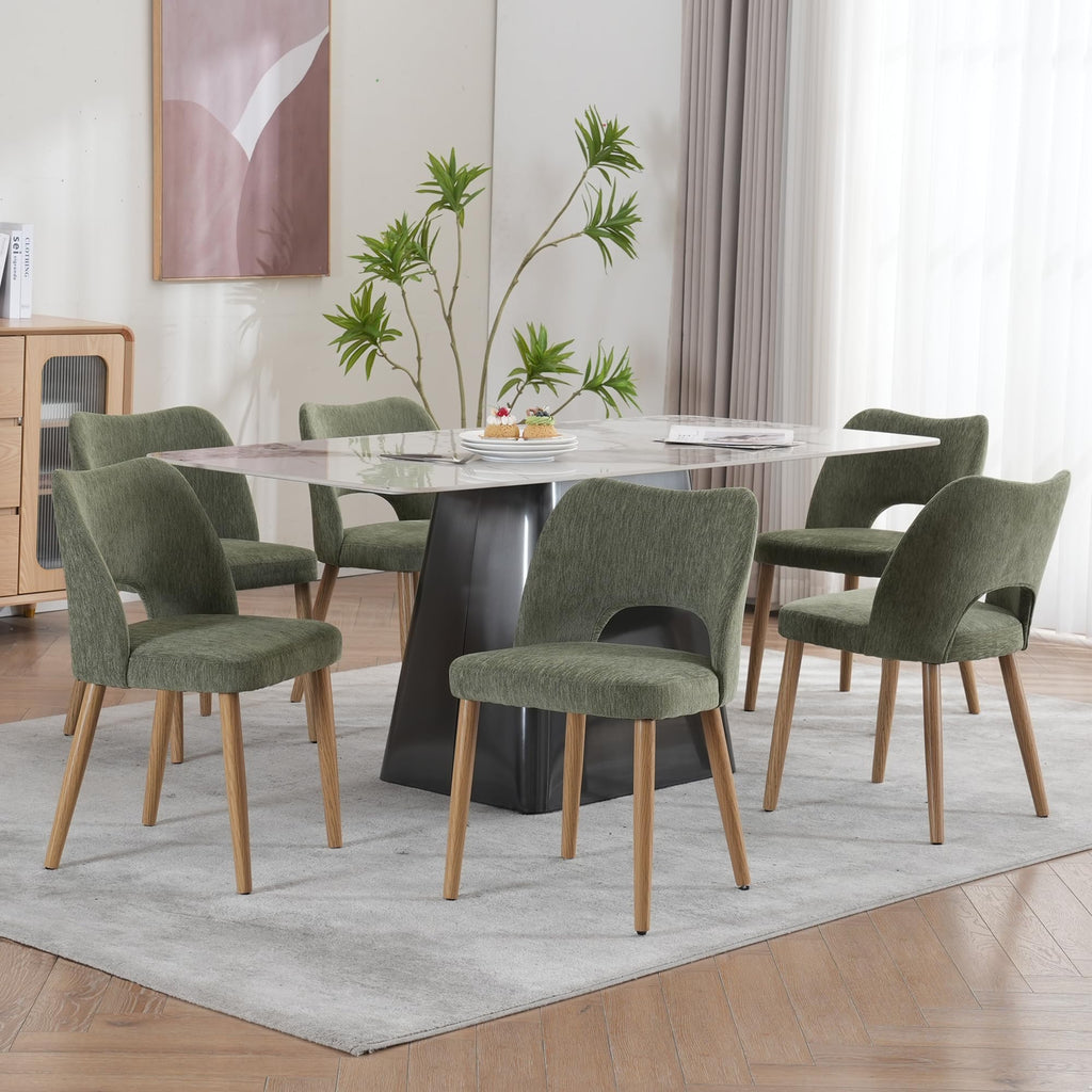 Modern Dining Chairs Set of 4, Upholstered Fabric Kitchen Chairs with Butterfly Hollow Back, Solid Wood Legs, Easy Assembly, Farmhouse Style for Kitchen & Dining Room, Green