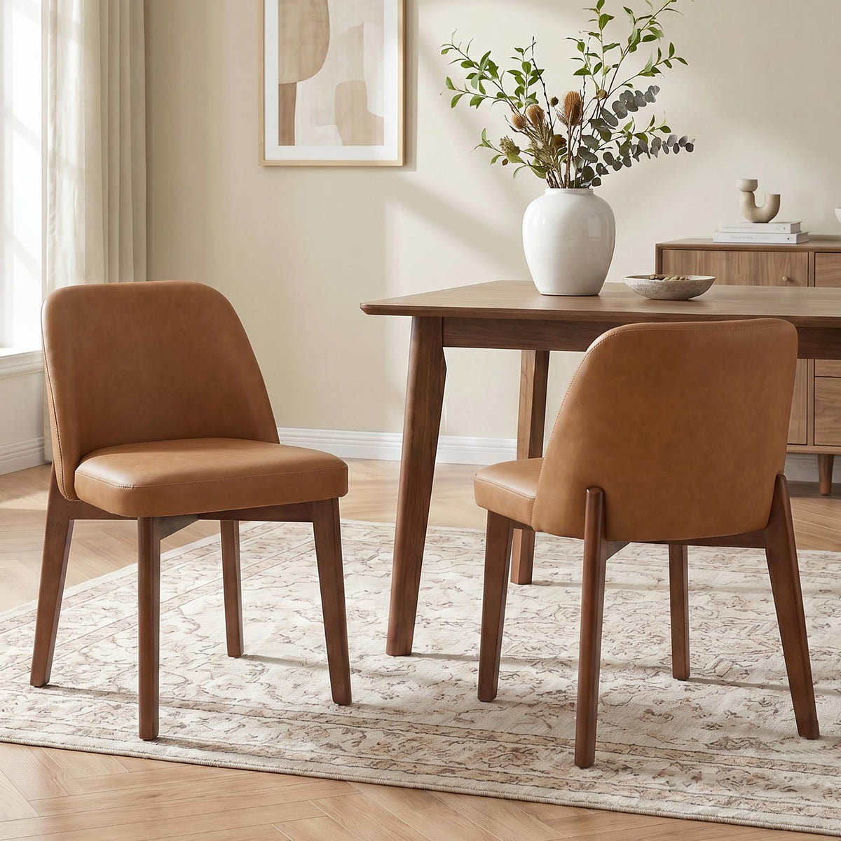 Usaint Modern Wooden Dining Chairs Set of 4 with Rubberwood Legs，Beige