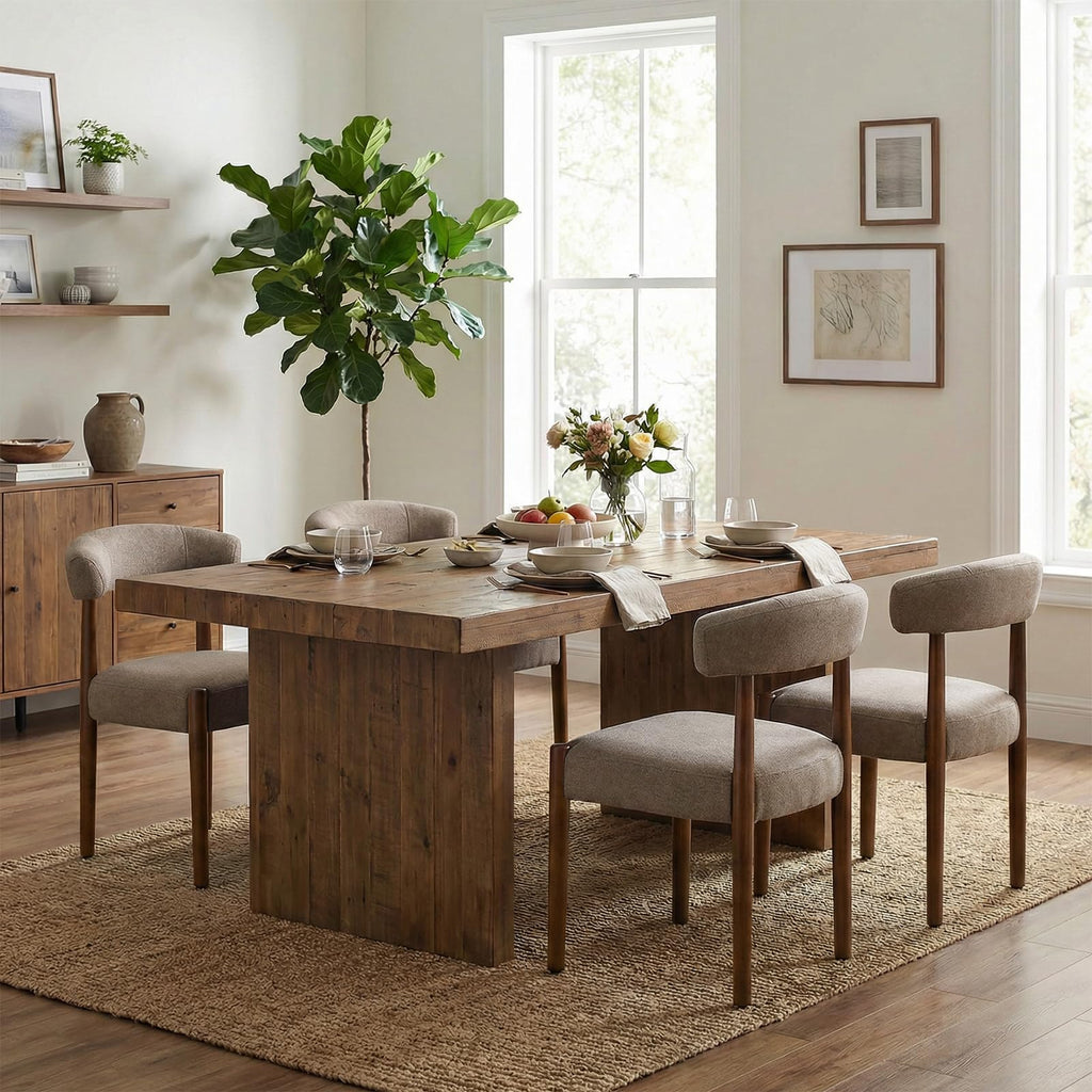 VKNOW Wooden Dining Chairs Set of 4 with Walnut Wood Legs and Curved Back