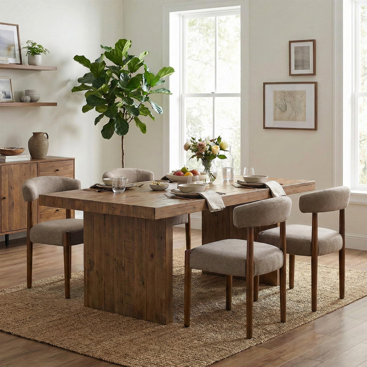 VKNOW Wooden Dining Chairs Set of 4 with Walnut Wood Legs and Curved Back