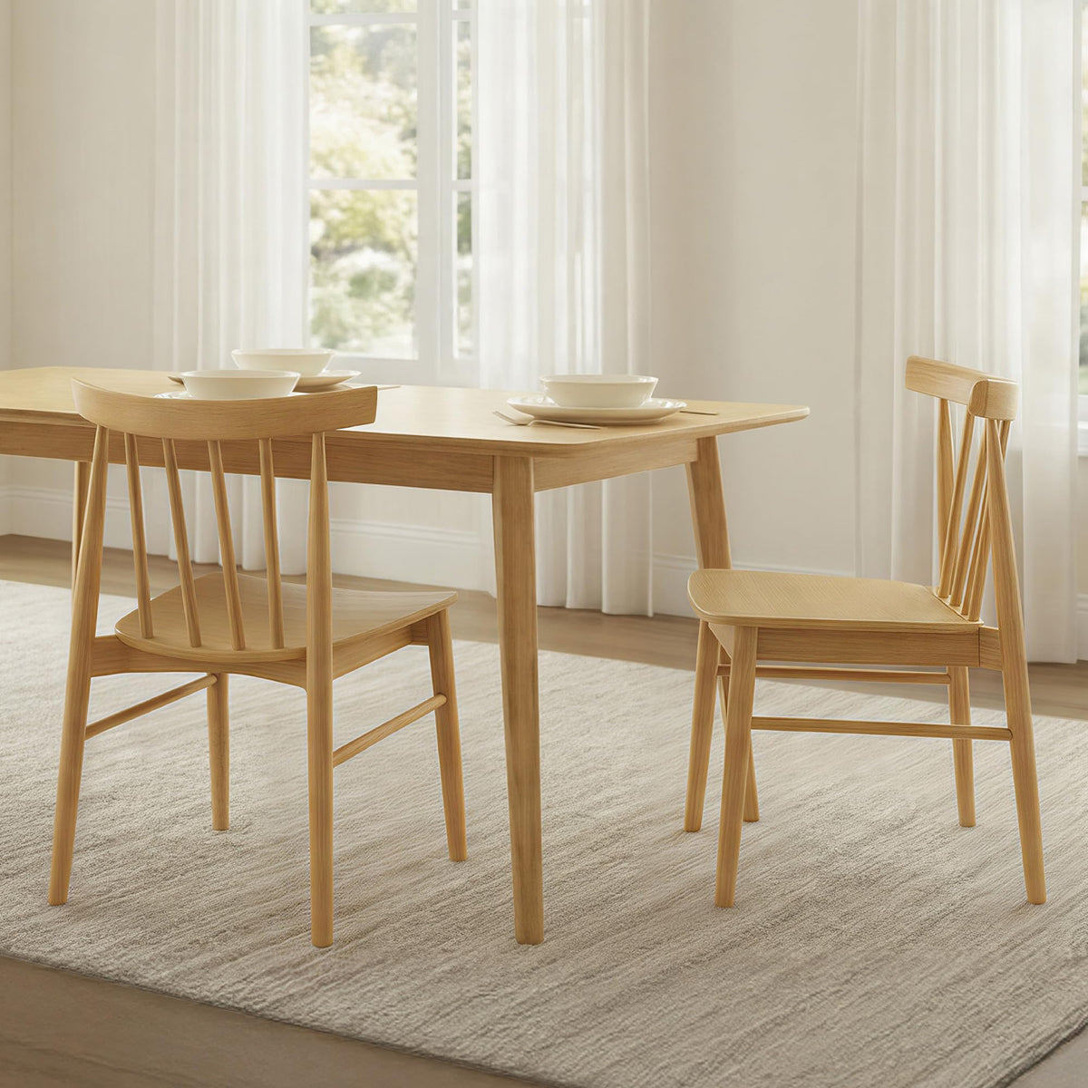 CHITA Soild Wood Dining Chairs Set of 4, Oak Wood Kitchen Chairs, Walnut