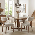 HNY Mid Century Modern Dining Chairs Set of 4, Upholstered Linen Kitchen & Dining Room Chairs with Ergonomic Curved Backrest, Solid Wood Legs, Farmhouse Accent Chair for Home, Apartment, Beige