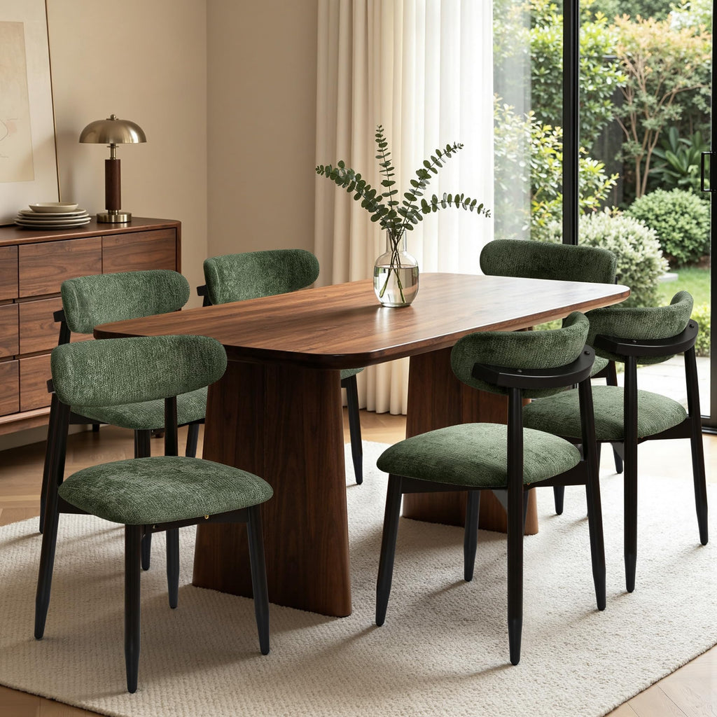 CHUN YI Dining Chairs Set of 4, Upholstered Wooden Dining Room Chairs, Mid Century Modern Fabric Kitchen Chair with Ergonomic Curved Backrest, Beige (Only Chairs)