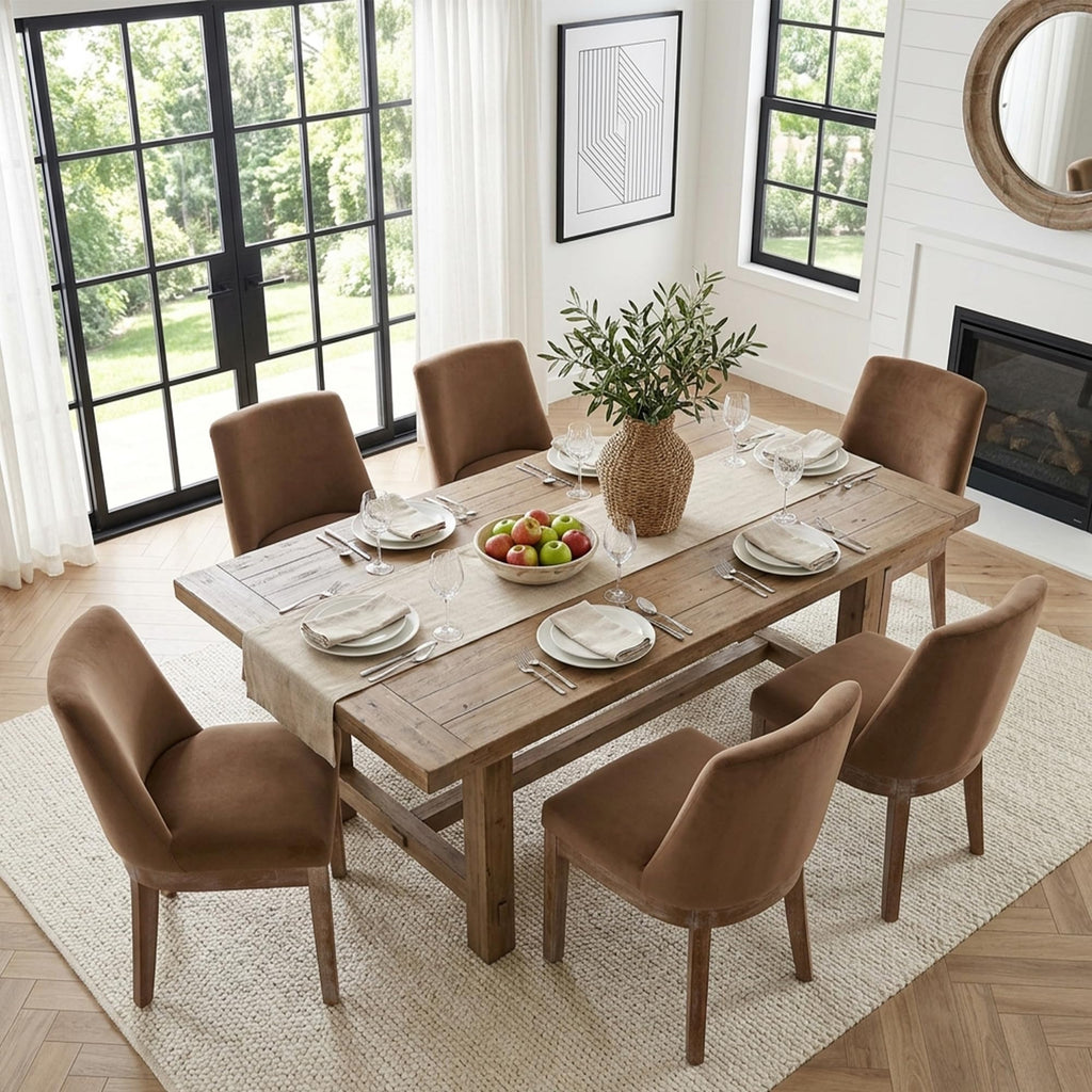 HNY Modern Dining Chairs Set of 6 with Comfortable Back Support, Farmhouse Soft Linen Upholstered Kitchen Dining Room Chairs with Solid Wood Legs, Armless Accent Side Chairs for Living Room, Beige