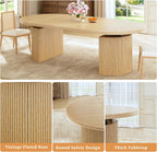 HUAHUU Extendable Round Dining Table for 4-8, 39in-77in Long Large Kitchen Table with Fluted Base, Space Saving Modern Farmhouse Oval Dinner Tables for Dining Room, Kitchen, Living Room, Natural