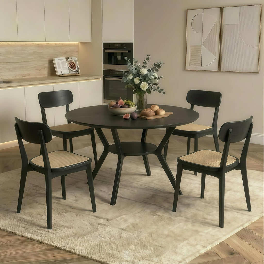 42" Round Dining Table for 4,Kitchen & Dining Tables with Storage,black