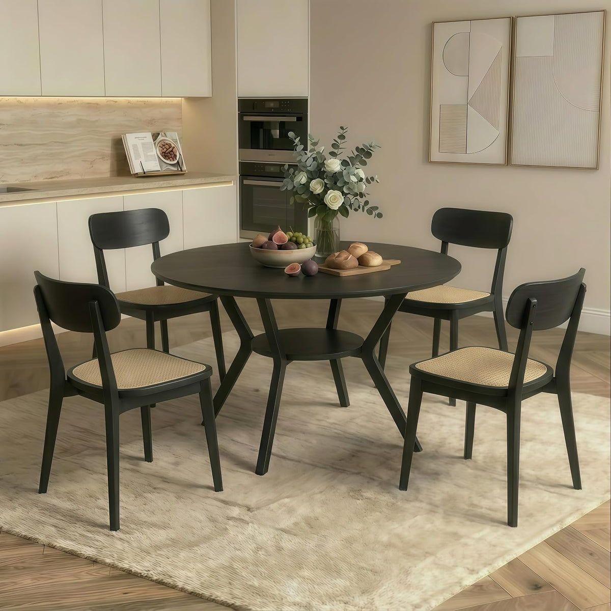 42" Round Dining Table for 4,Kitchen & Dining Tables with Storage,black