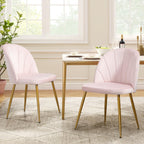 Velvet Dining Chairs Set of 4, Mid-Century Modern Upholstered Kitchen Chair with Metal Gold Legs for Living Room, Dining Room, White