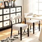 RNKSFX Modern Dining Chairs Set of 4, Faux Leather Upholstered Kitchen & Dining Room Chairs, Mid Century Modern Wooden Dining Chairs Oversized Sturdy Rounded Chairs Curved Back, Beige