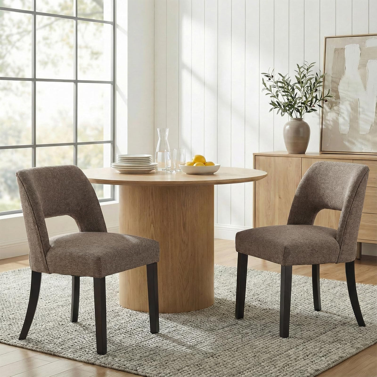 keoni Wooden Dining Chairs Set of 4 with Black Rubberwood Legs and Backrest