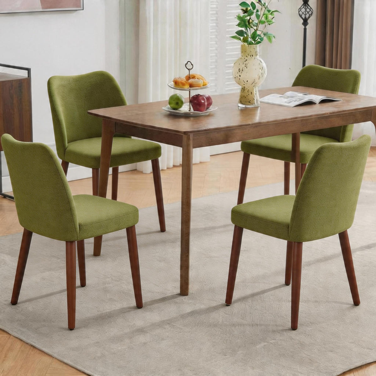 GarveeHome Wooden Dining Chair Set of 4 Upholstered Fabric Dining Chair