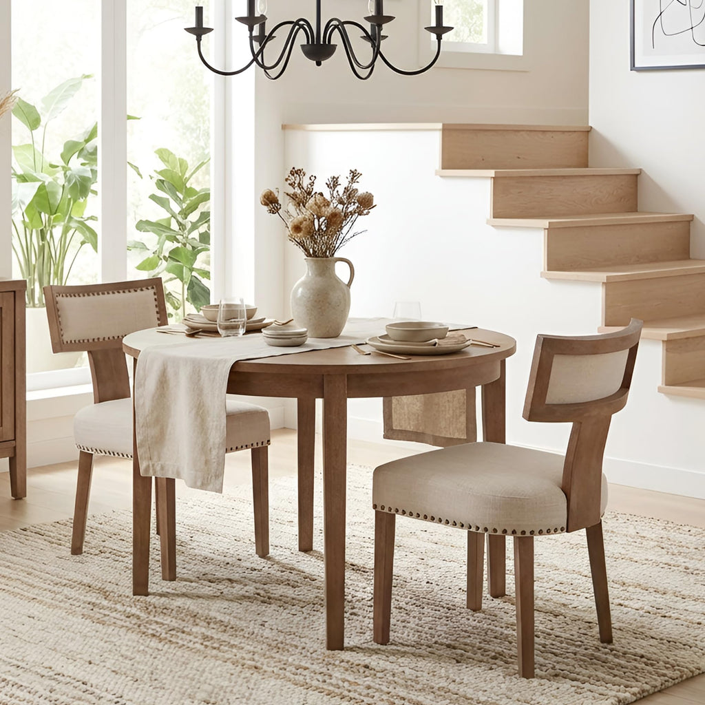 HNY Mid Century Modern Dining Chairs Set of 4, Upholstered Linen Kitchen & Dining Room Chairs with Ergonomic Curved Backrest, Solid Wood Legs, Farmhouse Accent Chair for Home, Apartment, Beige