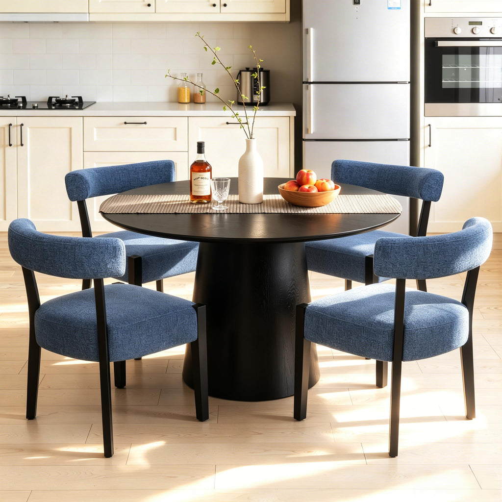RNKSFX Modern Dining Chairs Set of 4, Faux Leather Upholstered Kitchen & Dining Room Chairs, Mid Century Modern Wooden Dining Chairs Oversized Sturdy Rounded Chairs Curved Back, Beige