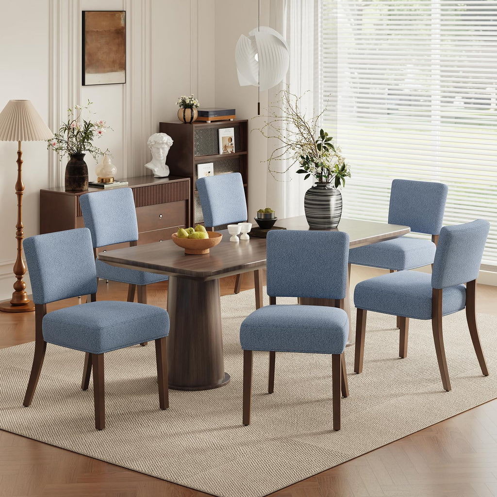 COLAMY Mid Century Modern Dining Chairs Set of 4, Upholstered Kitchen Chairs with Back, Farmhouse Fabric Side Dining Room Chairs with Wood Legs for Dining Room Kitchen Restaurant, Brown