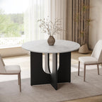MECHYIN Round Dining Table for 4, 43" Mid Century Kitchen Table with Sculptural U-Shaped Pedestal Base, Walnut Dinner Table for Kitchen, Dining Room, Apartment
