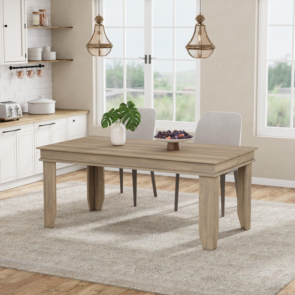 GarveeHome Farmhouse Dining Table for 6-8 People, 71 in Long Kitchen Tables