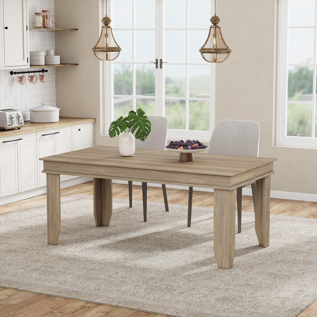 GarveeHome Farmhouse Dining Table for 6-8 People, 71 in Long Kitchen Tables