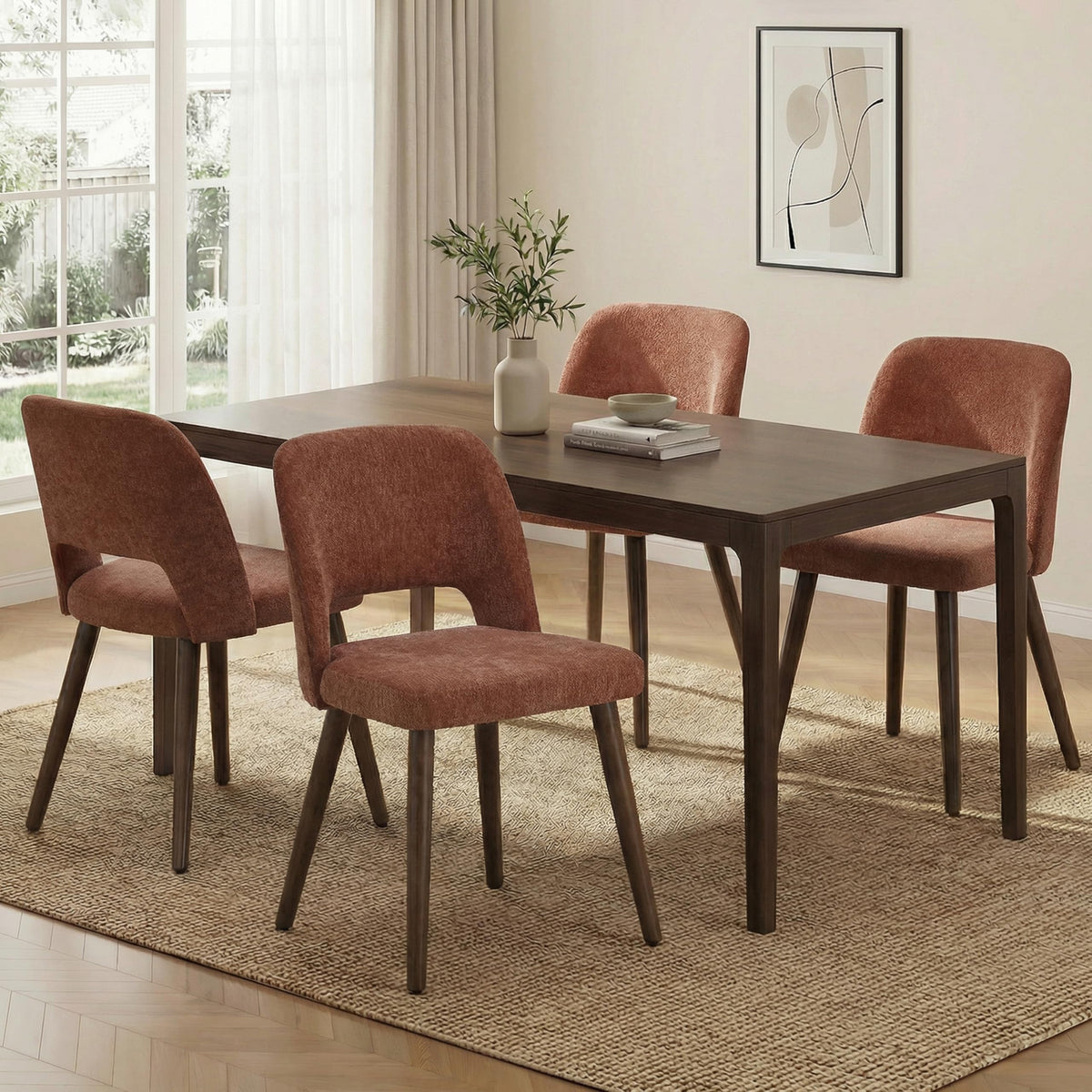 Usaint Wooden Dining Chairs Set of 4, Fabric Dining Room Chairs, Green