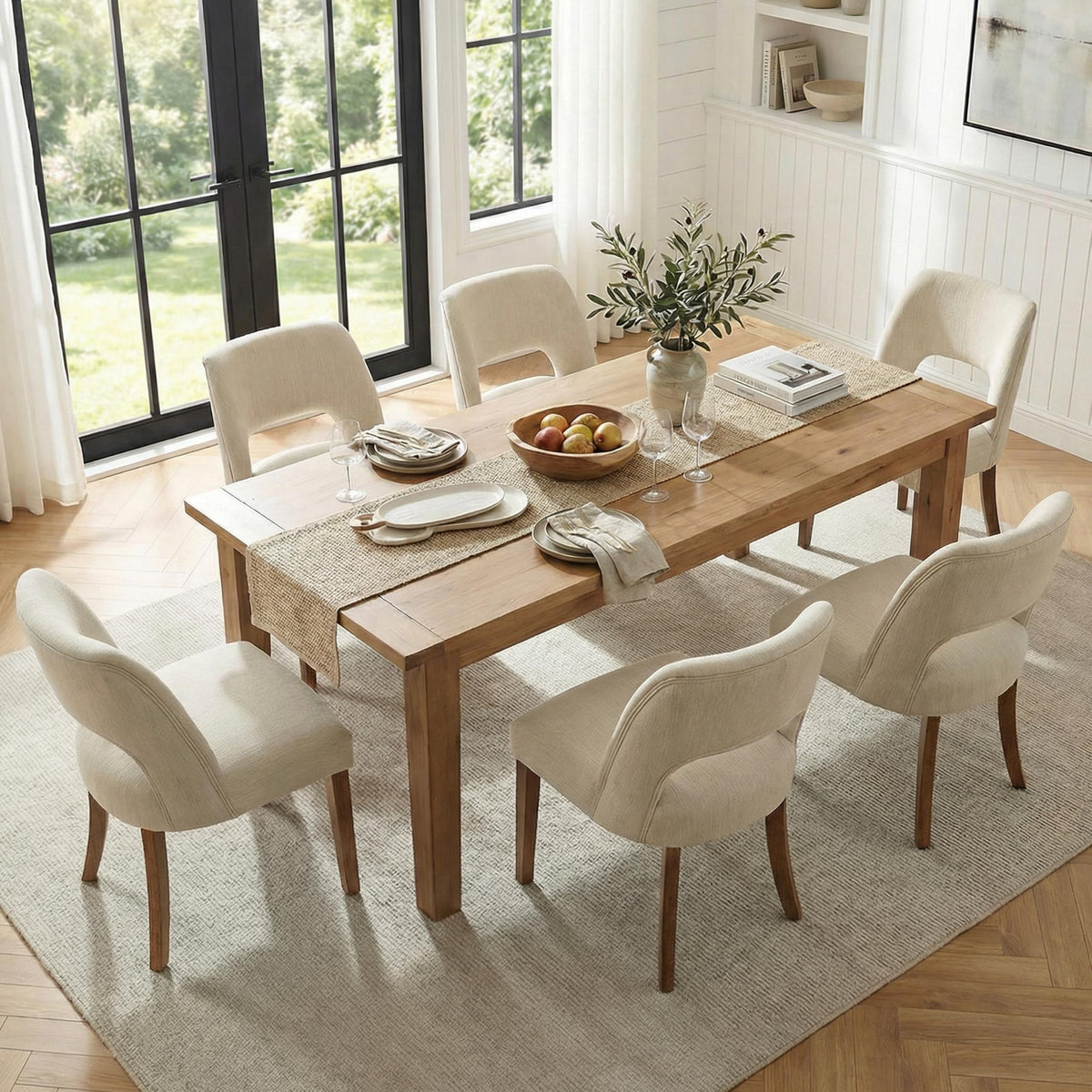 keoni Wooden Dining Chairs Set of 4 with Black Rubberwood Legs and Backrest